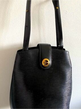 Louis VuittonBlack Structured Shoulder Bag with Gold Accent